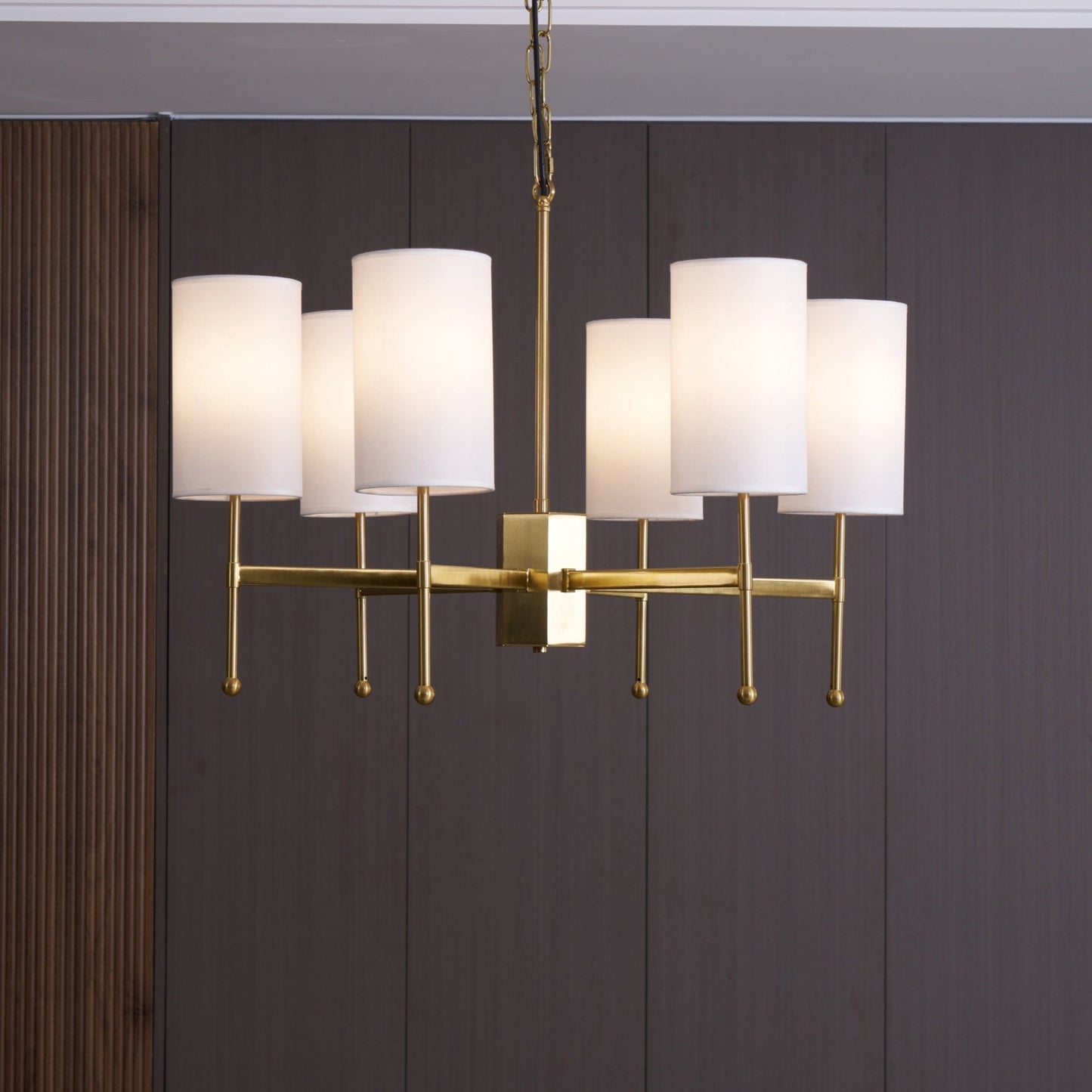 Brass Chandelier with Adjustable Height and Elegant Crystal Accents