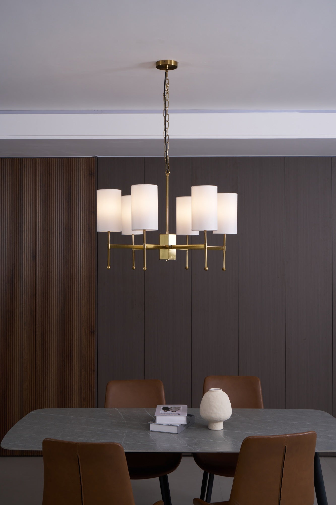 Brass Chandelier with Adjustable Height and Elegant Crystal Accents