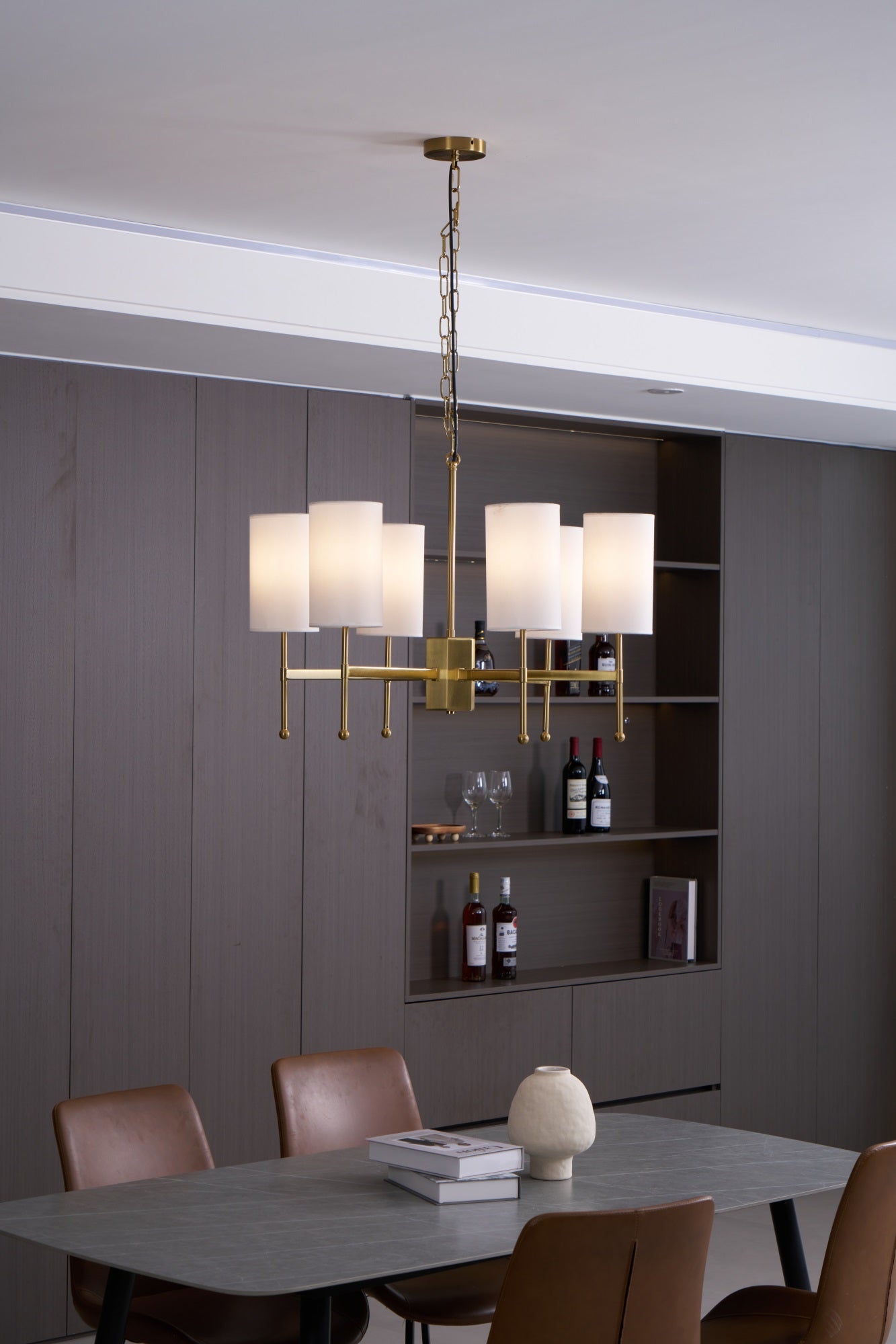 Brass Chandelier with Adjustable Height and Elegant Crystal Accents