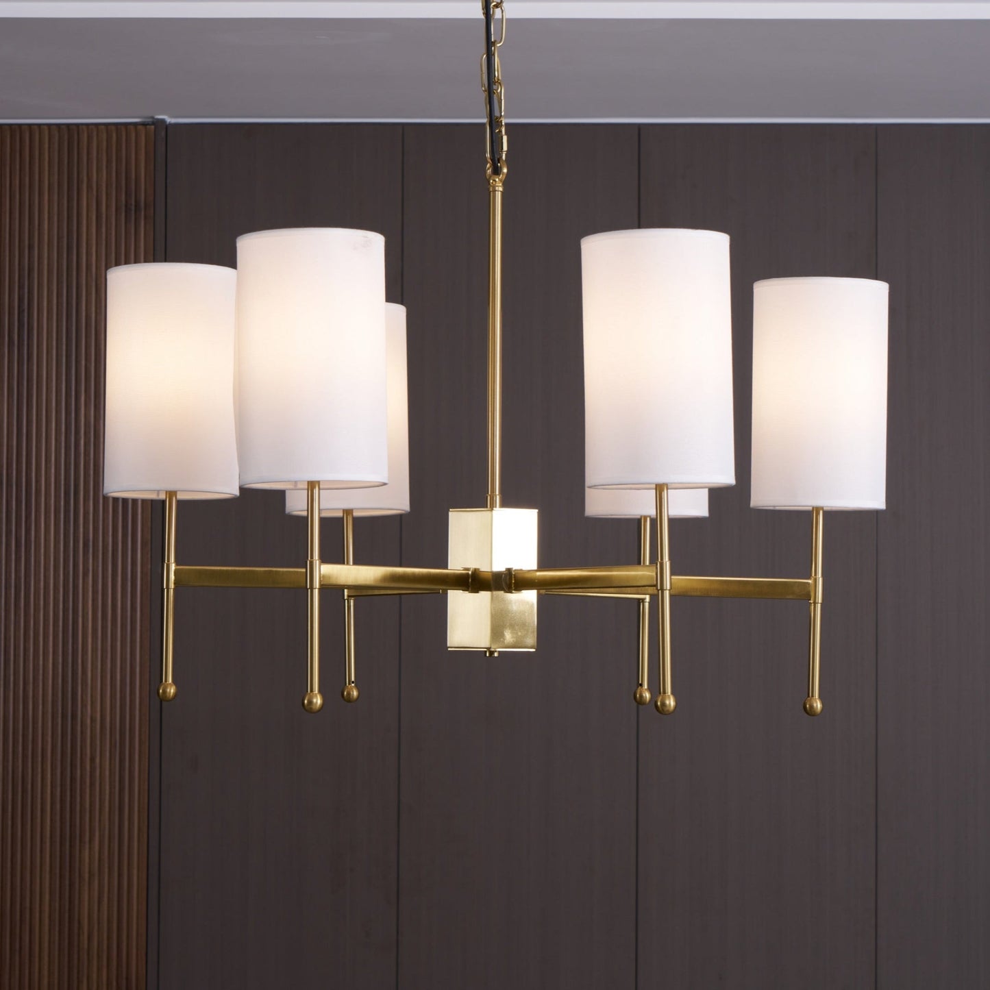 Brass Chandelier with Adjustable Height and Elegant Crystal Accents