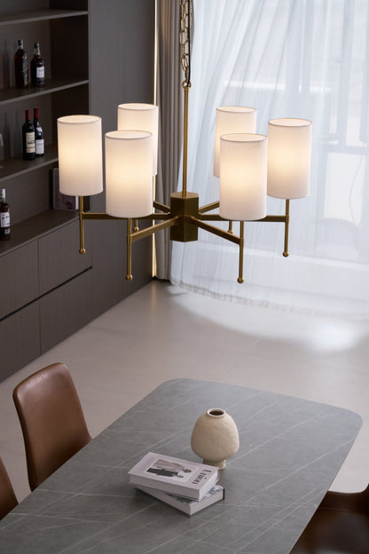 Brass Chandelier with Adjustable Height and Elegant Crystal Accents