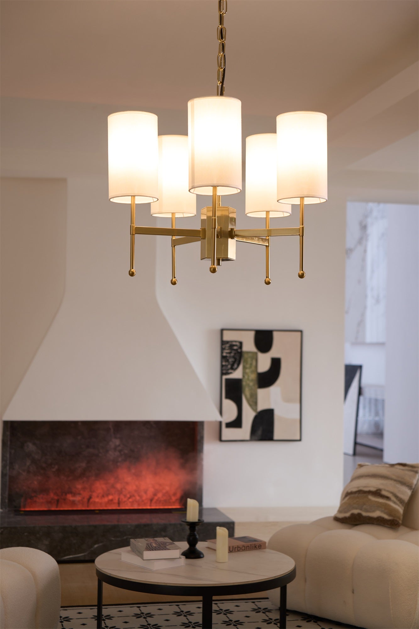 Brass Chandelier with Adjustable Height and Elegant Crystal Accents
