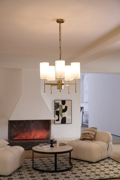 Brass Chandelier with Adjustable Height and Elegant Crystal Accents