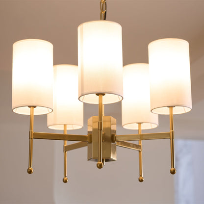 Brass Chandelier with Adjustable Height and Elegant Crystal Accents