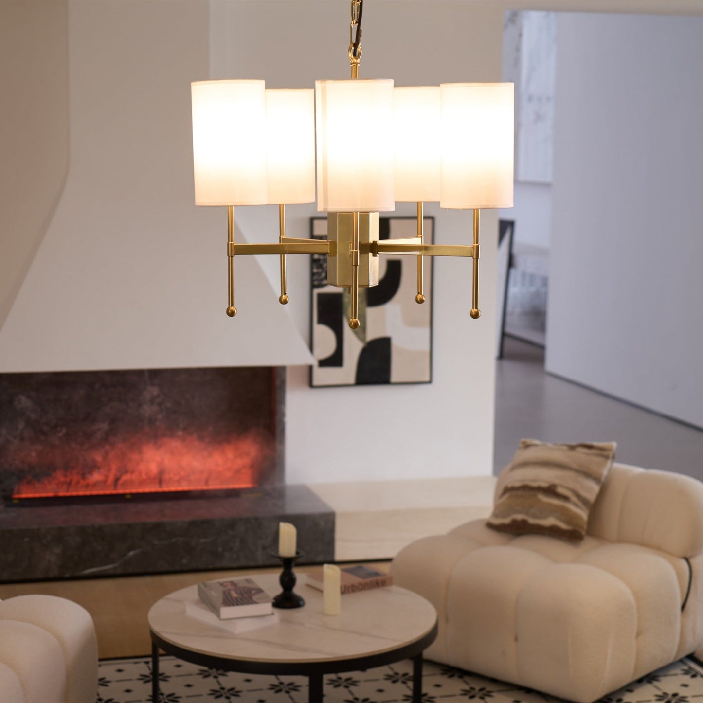 Brass Chandelier with Adjustable Height and Elegant Crystal Accents