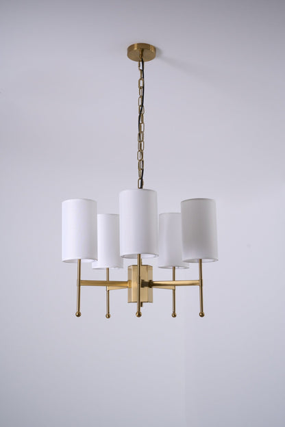 Brass Chandelier with Adjustable Height and Elegant Crystal Accents