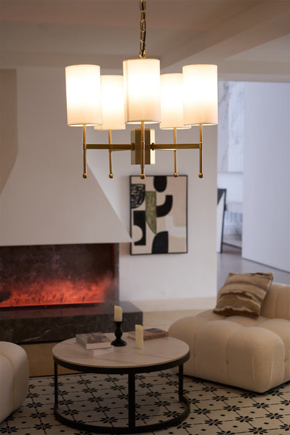 Brass Chandelier with Adjustable Height and Elegant Crystal Accents