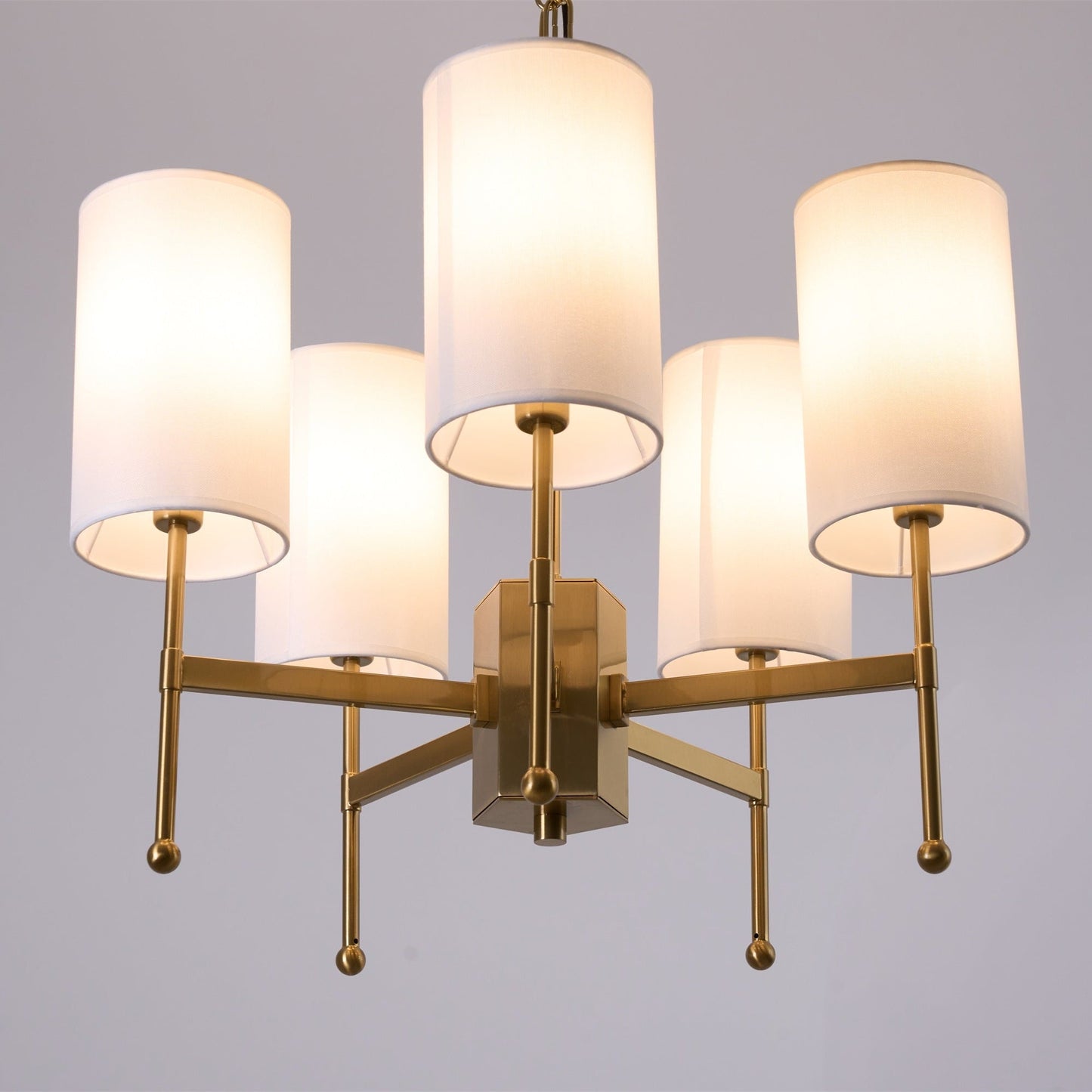 Brass Chandelier with Adjustable Height and Elegant Crystal Accents