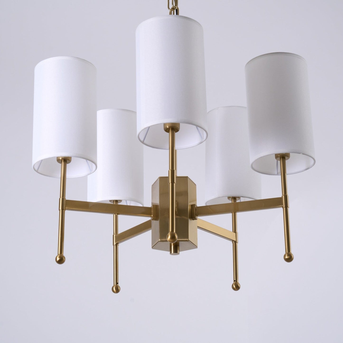Brass Chandelier with Adjustable Height and Elegant Crystal Accents
