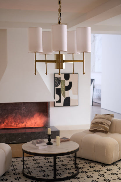 Brass Chandelier with Adjustable Height and Elegant Crystal Accents