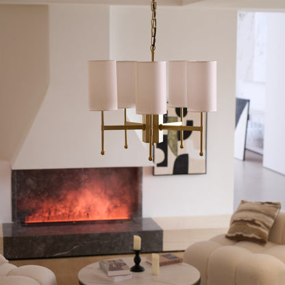 Brass Chandelier with Adjustable Height and Elegant Crystal Accents