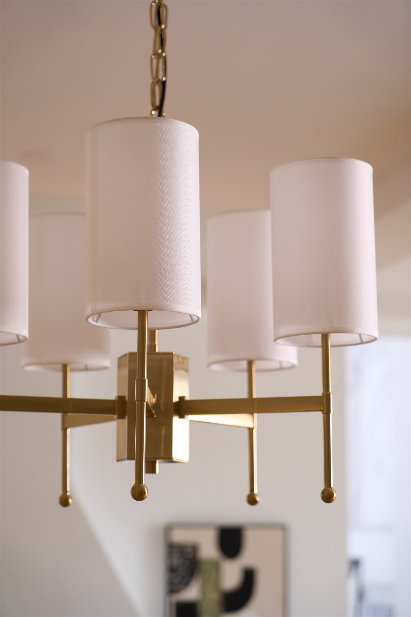 Brass Chandelier with Adjustable Height and Elegant Crystal Accents