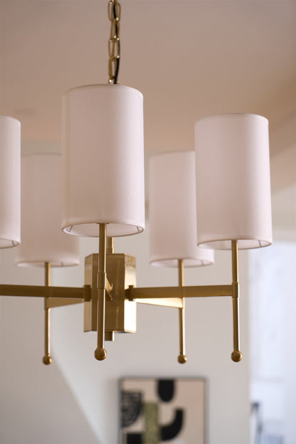 Brass Chandelier with Adjustable Height and Elegant Crystal Accents