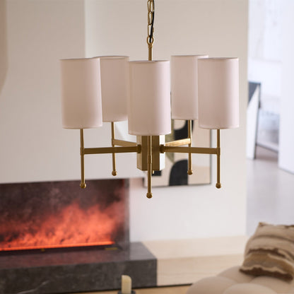 Brass Chandelier with Adjustable Height and Elegant Crystal Accents