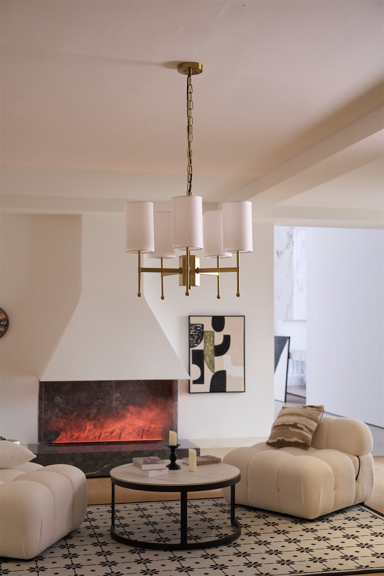 Brass Chandelier with Adjustable Height and Elegant Crystal Accents