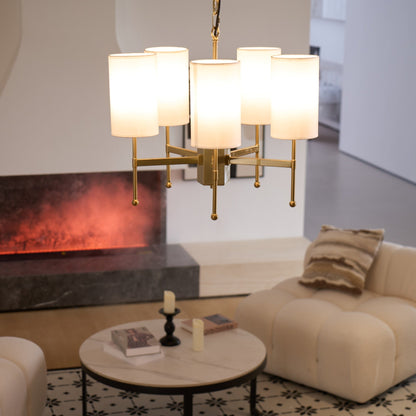 Brass Chandelier with Adjustable Height and Elegant Crystal Accents