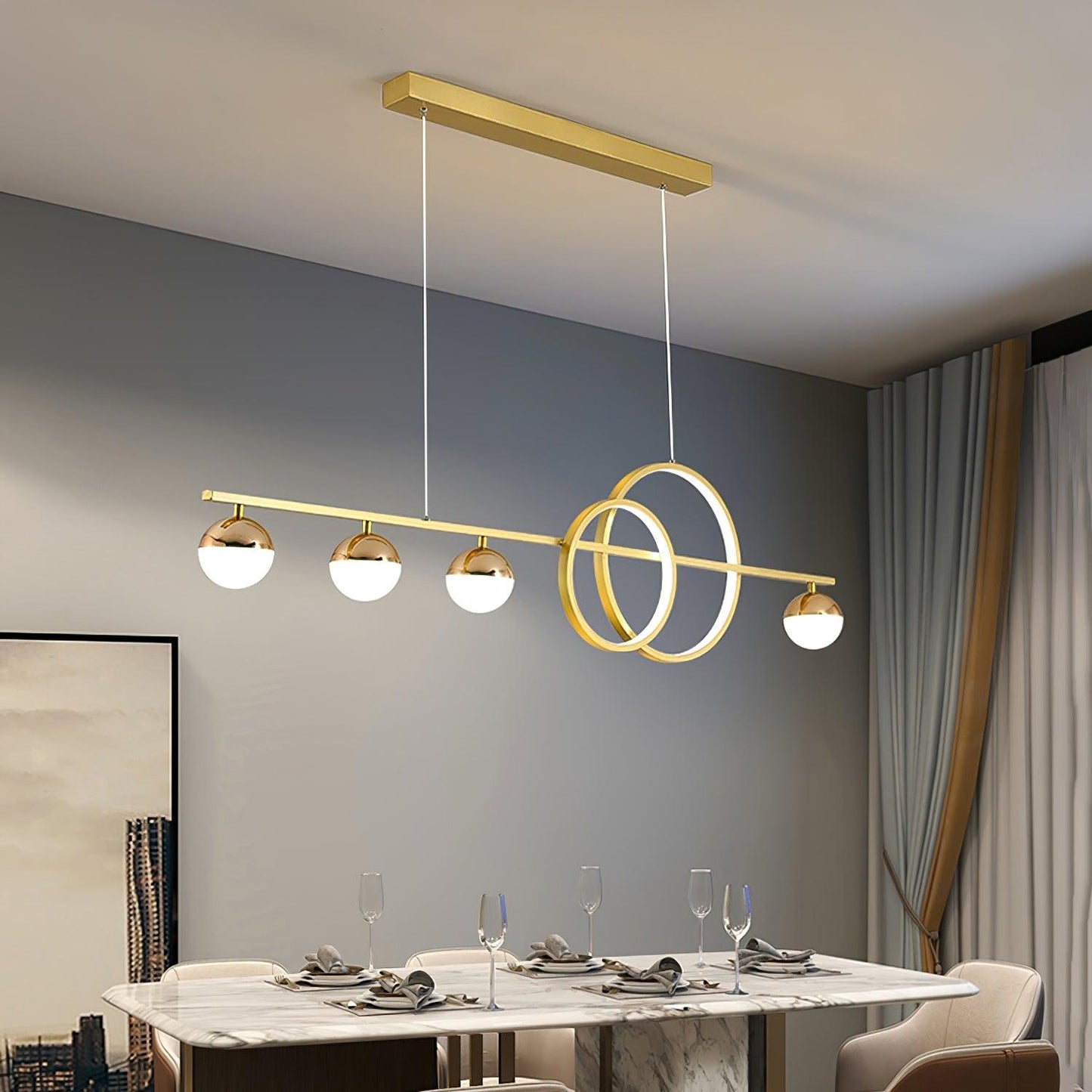 Brooklyn Double Circle Chandelier - Elegant Design & Adjustable Height
