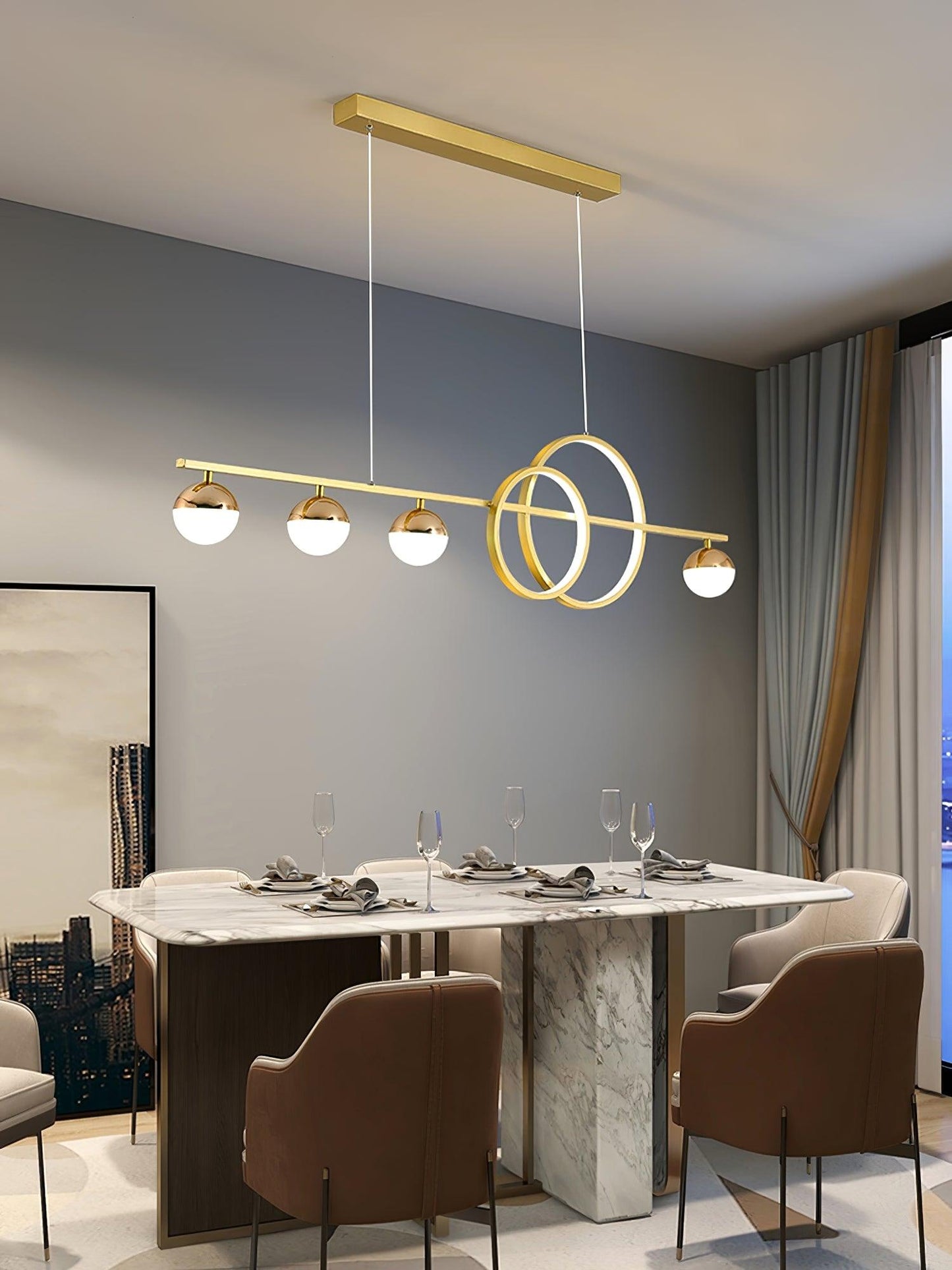 Brooklyn Double Circle Chandelier - Elegant Design & Adjustable Height