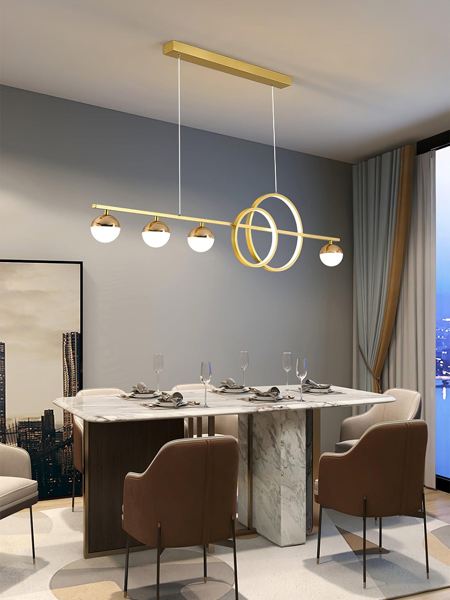 Brooklyn Double Circle Chandelier - Elegant Design & Adjustable Height