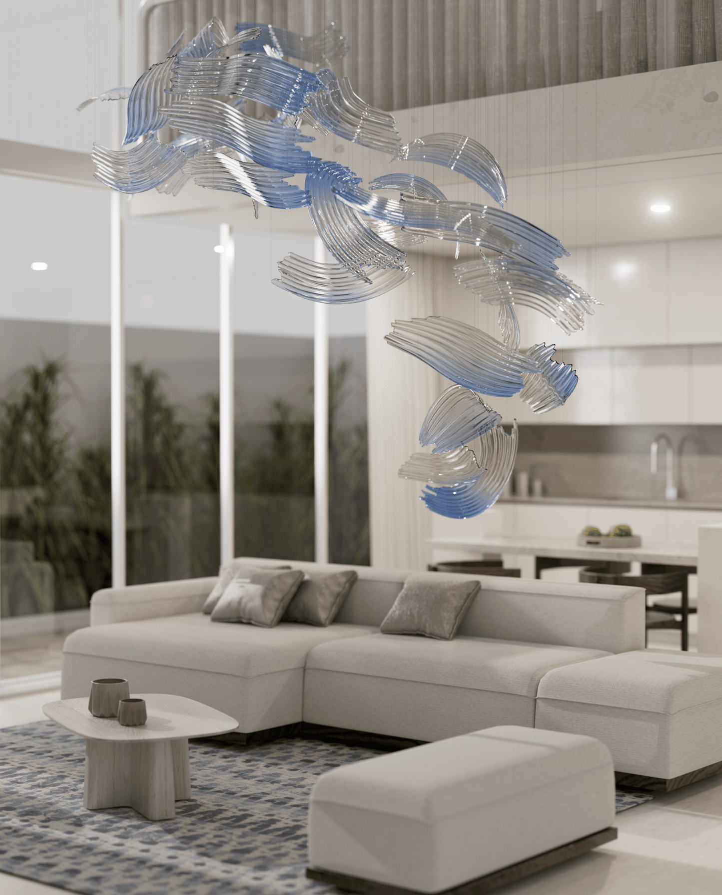 Elegant Brush Art Glass Chandelier with Adjustable Height and LED Comp