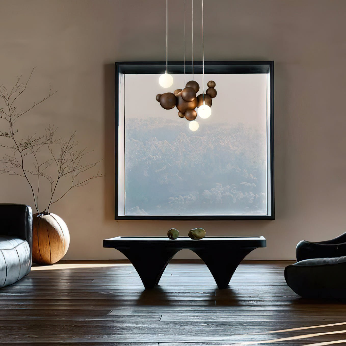 Elegant Bubble Wood Balls Chandelier - Adjustable Height & Warm Lighti