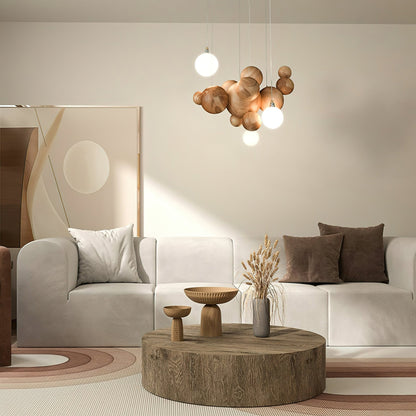 Elegant Bubble Wood Balls Chandelier - Adjustable Height & Warm Lighti