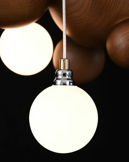 Elegant Bubble Wood Balls Chandelier - Adjustable Height & Warm Lighti