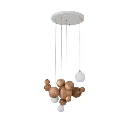 Elegant Bubble Wood Balls Chandelier - Adjustable Height & Warm Lighti