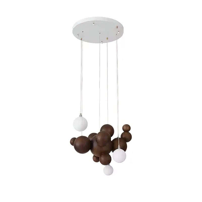 Elegant Bubble Wood Balls Chandelier - Adjustable Height & Warm Lighti