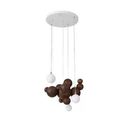 Elegant Bubble Wood Balls Chandelier - Adjustable Height & Warm Lighti
