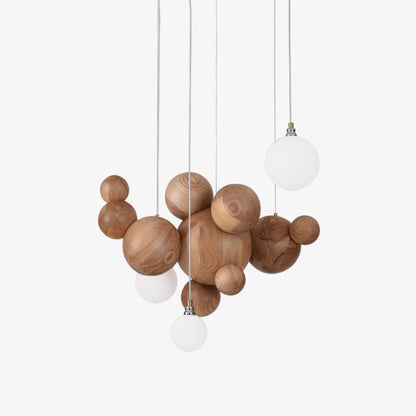 Elegant Bubble Wood Balls Chandelier - Adjustable Height & Warm Lighti