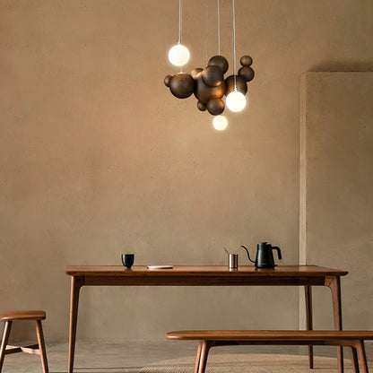 Elegant Bubble Wood Balls Chandelier - Adjustable Height & Warm Lighti