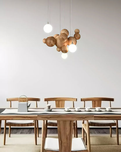 Elegant Bubble Wood Balls Chandelier - Adjustable Height & Warm Lighti