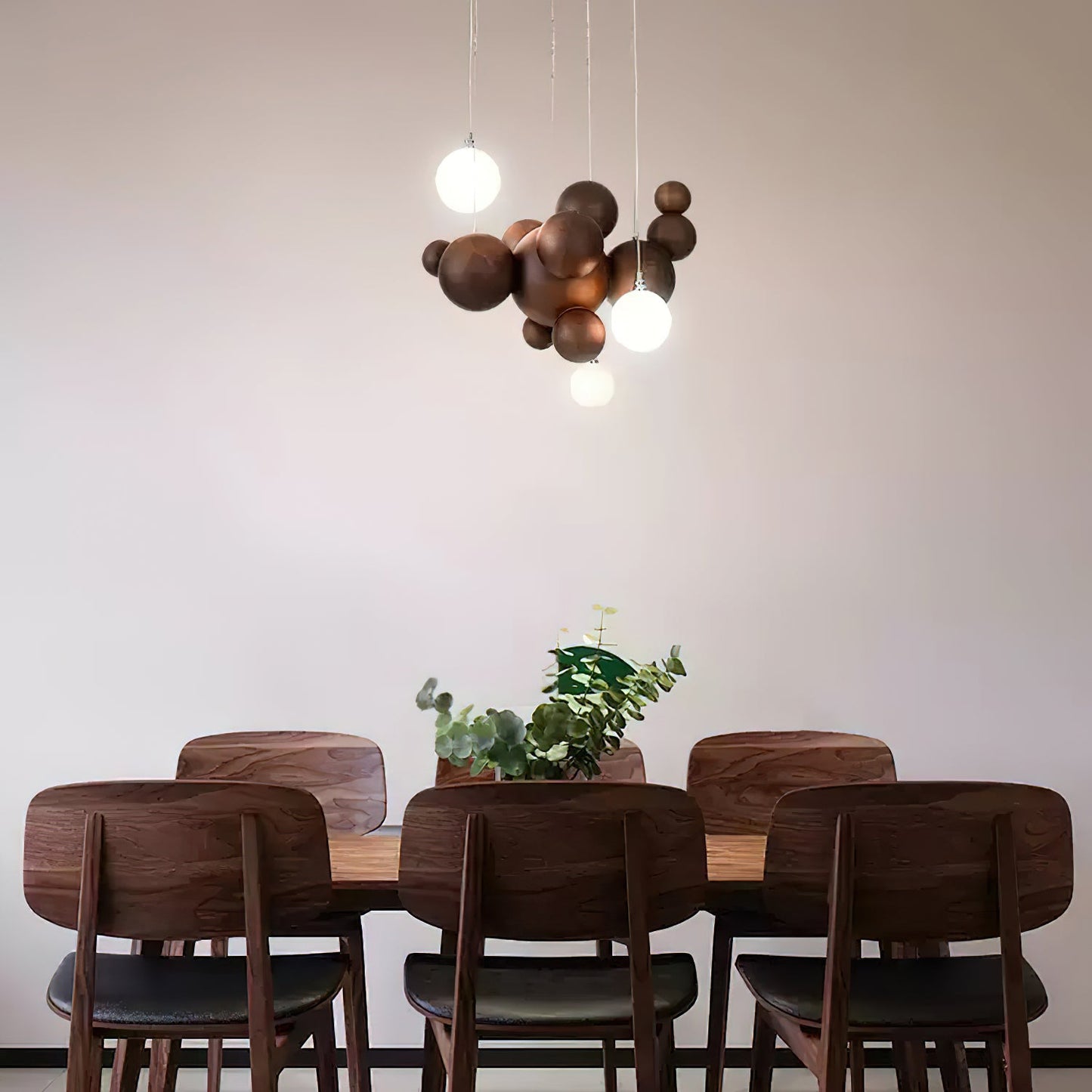 Elegant Bubble Wood Balls Chandelier - Adjustable Height & Warm Lighti