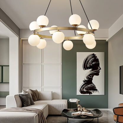 Bubbles Brass Ring Chandelier - Elegant Design with Adjustable Height