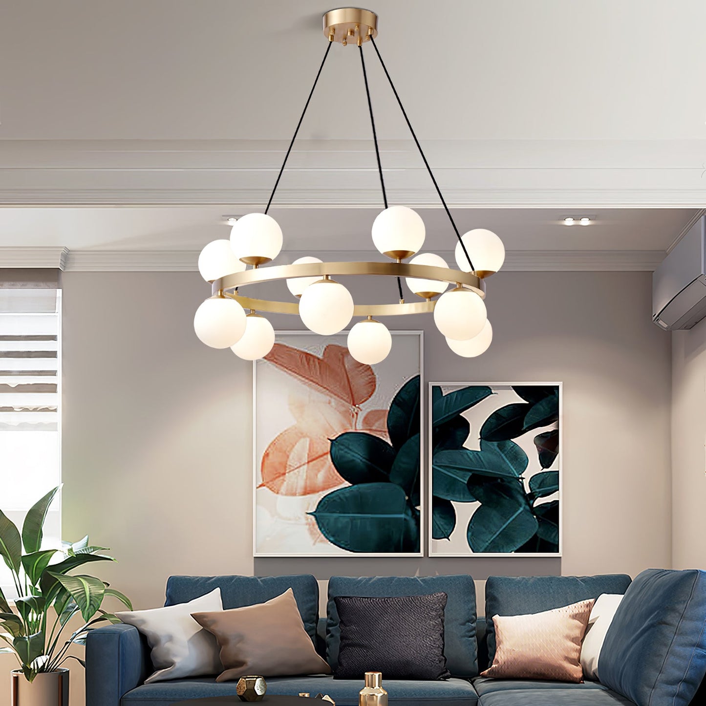 Bubbles Brass Ring Chandelier - Elegant Design with Adjustable Height