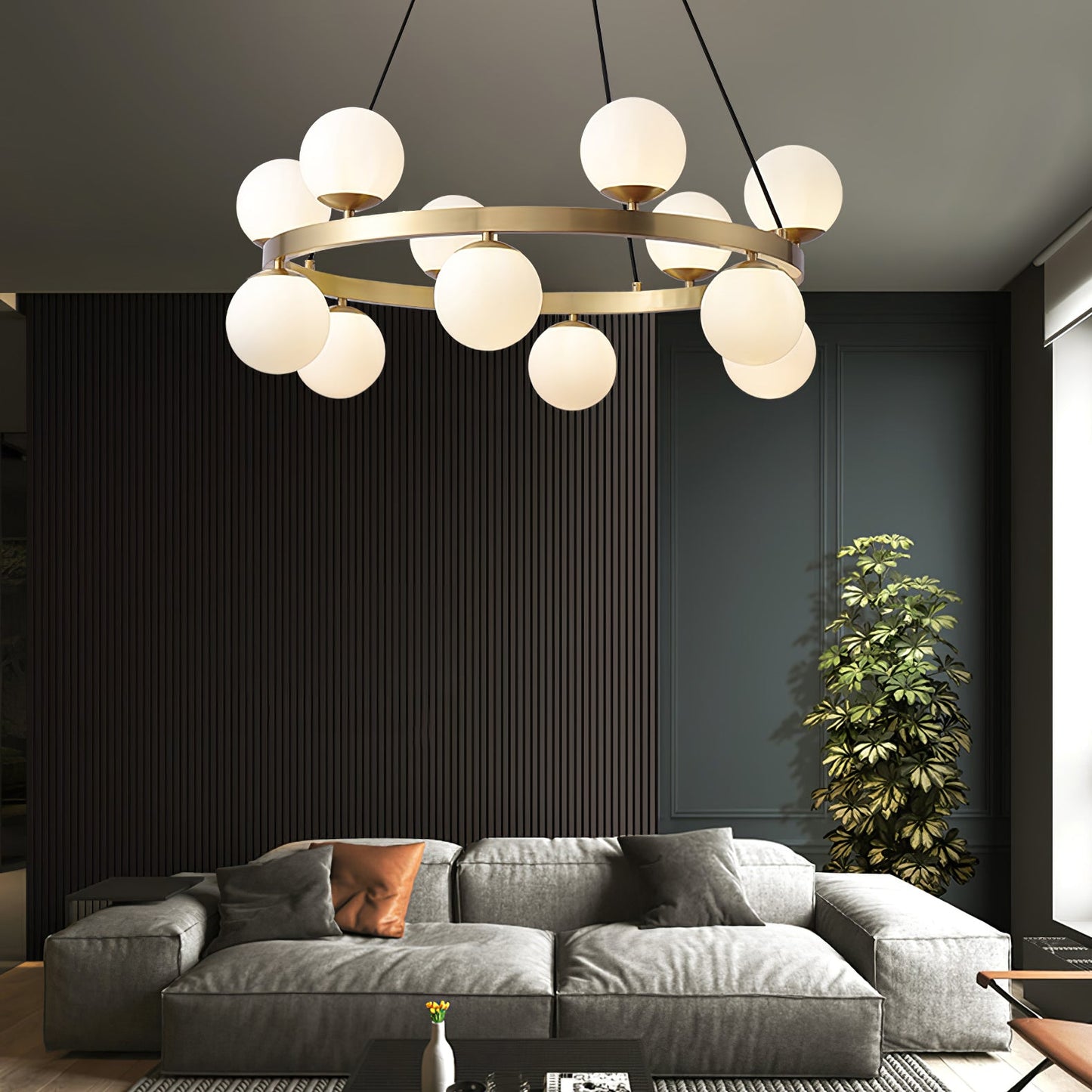 Bubbles Brass Ring Chandelier - Elegant Design with Adjustable Height