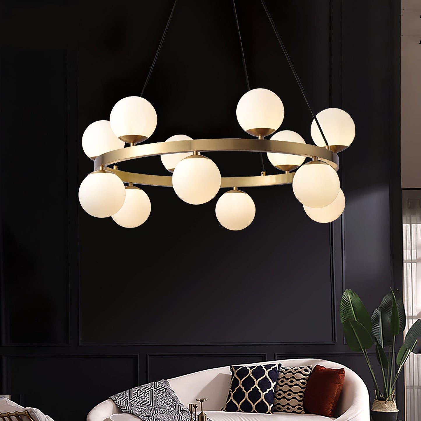 Bubbles Brass Ring Chandelier - Elegant Design with Adjustable Height