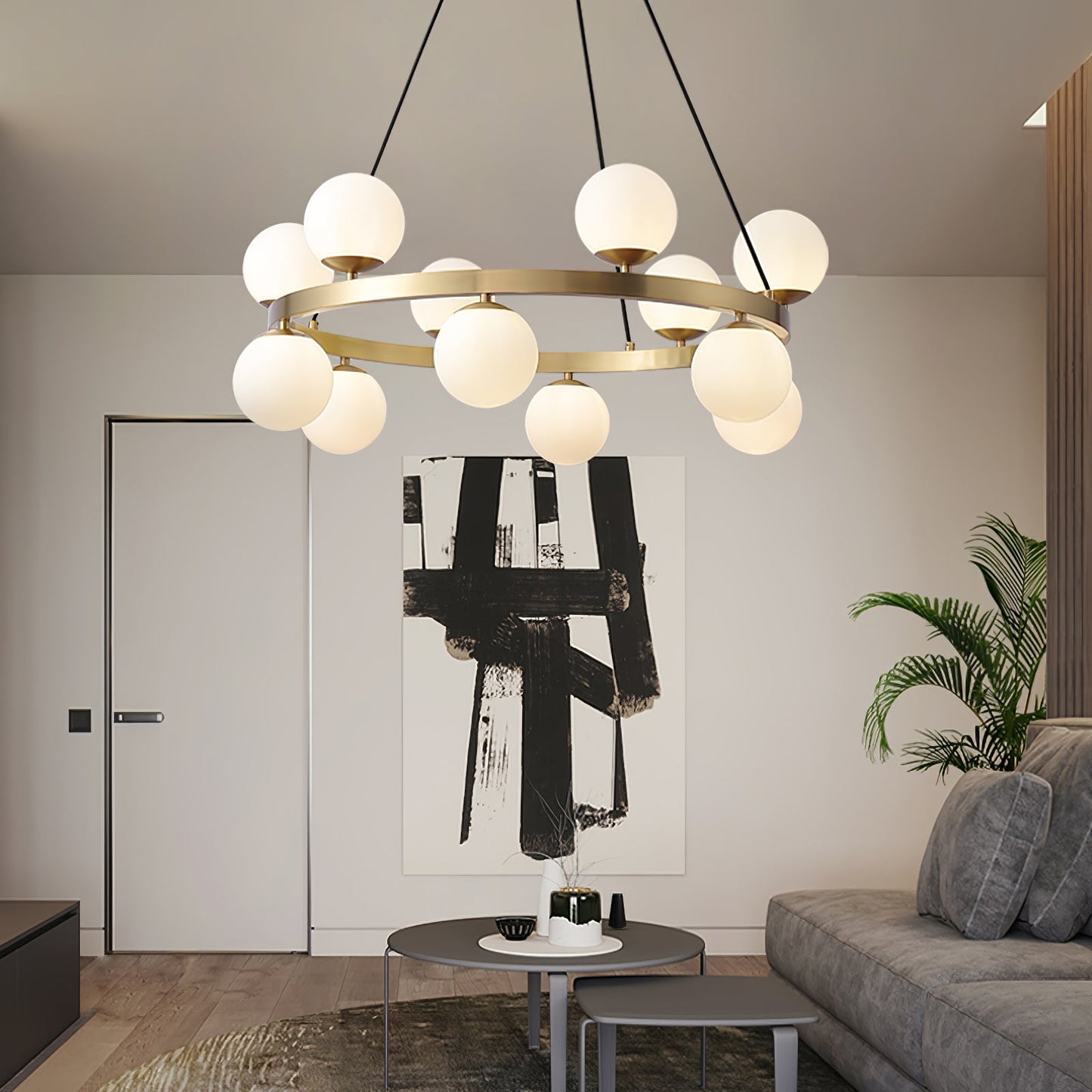 Bubbles Brass Ring Chandelier - Elegant Design with Adjustable Height