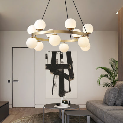 Bubbles Brass Ring Chandelier - Elegant Design with Adjustable Height
