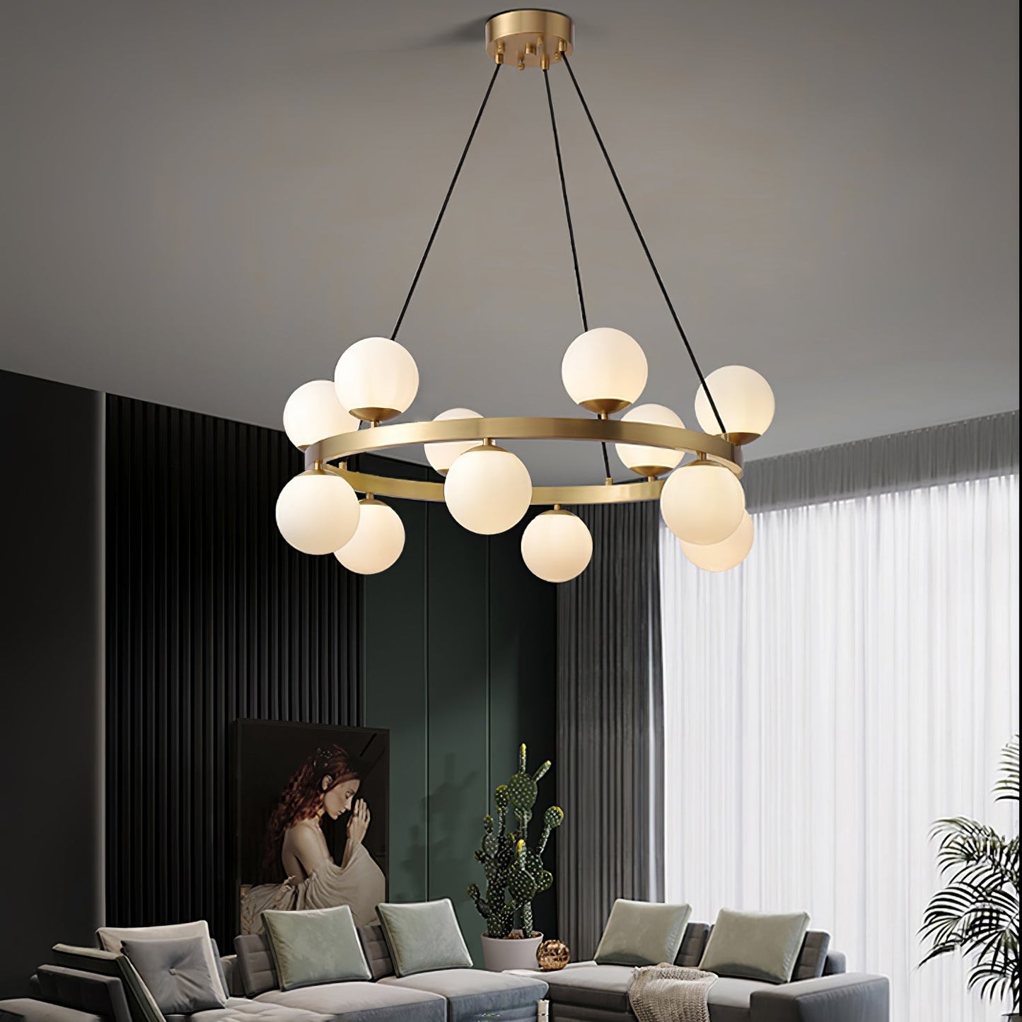 Bubbles Brass Ring Chandelier - Elegant Design with Adjustable Height