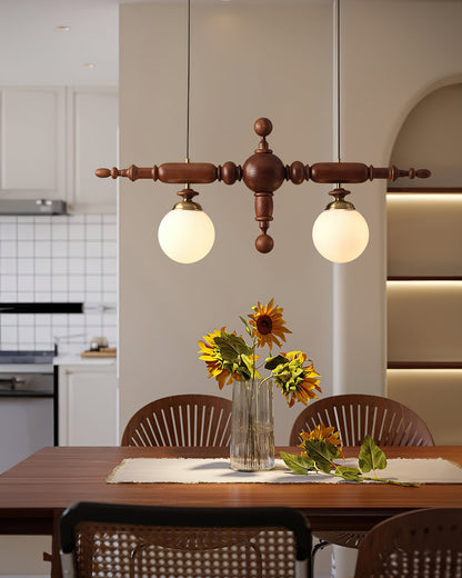 Elegant Wooden Chandelier with Adjustable Height and LED Compatibility