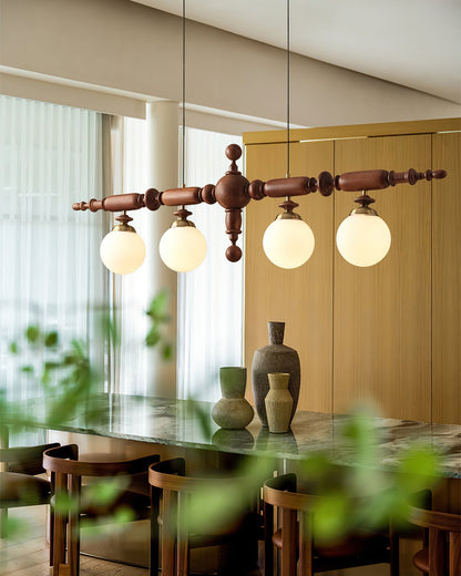 Elegant Wooden Chandelier with Adjustable Height and LED Compatibility