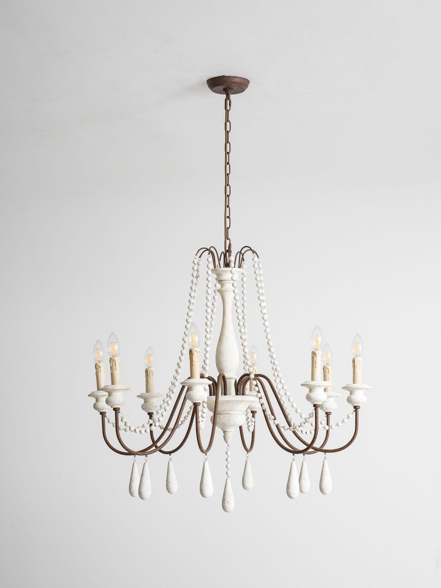 Elegant Candle Style Beaded Chandelier with Adjustable Height and Dimm