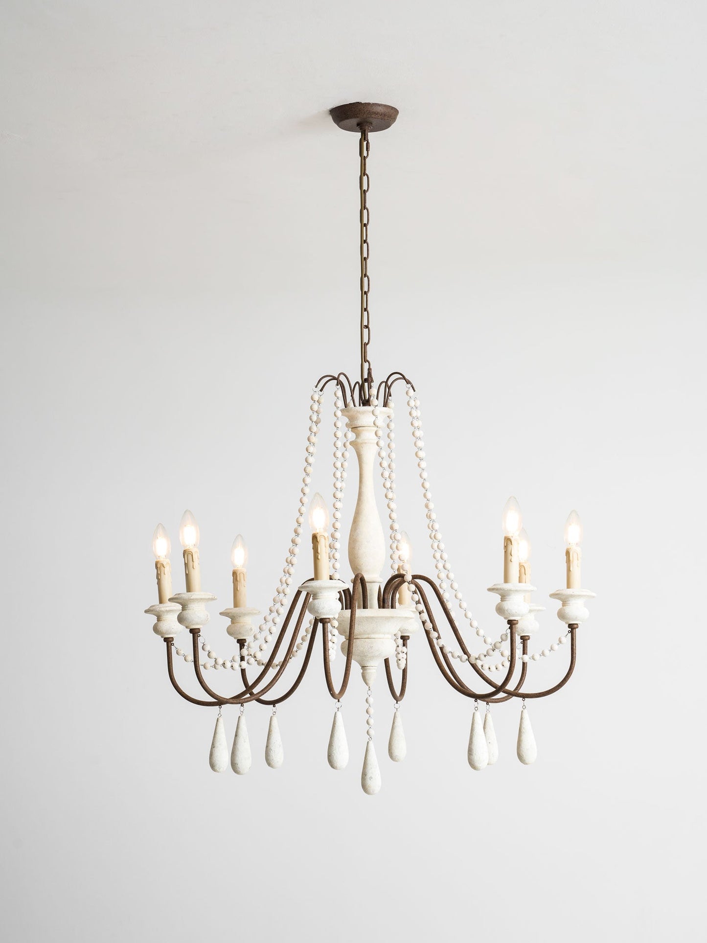 Elegant Candle Style Beaded Chandelier with Adjustable Height and Dimm