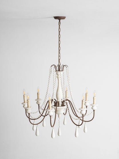 Elegant Candle Style Beaded Chandelier with Adjustable Height and Dimm