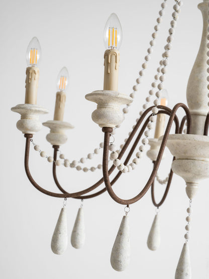 Elegant Candle Style Beaded Chandelier with Adjustable Height and Dimm