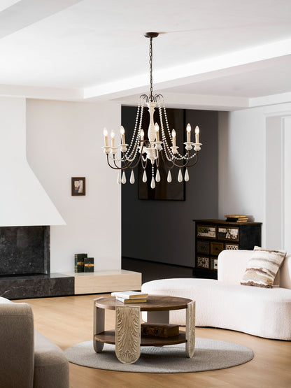Elegant Candle Style Beaded Chandelier with Adjustable Height and Dimm