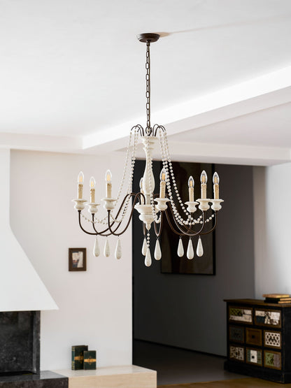 Elegant Candle Style Beaded Chandelier with Adjustable Height and Dimm