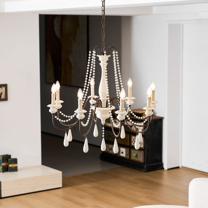 Elegant Candle Style Beaded Chandelier with Adjustable Height and Dimm